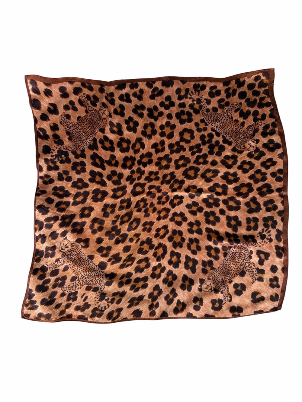 Vintage Oversized Satin Leopard Cheetah Print Square Scarf